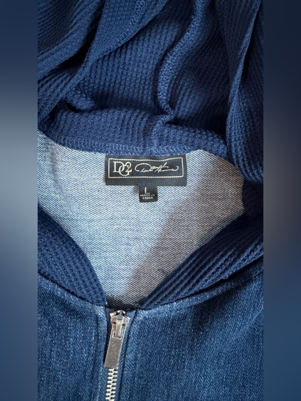DG2 by Diane Gilman Navy Zip-Up Waffle Knit Hoodie Sweater